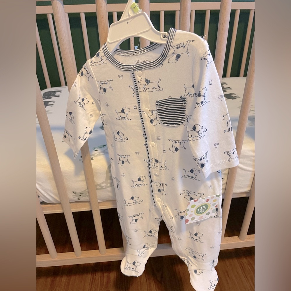 SOLD NWT Little Me 🩵 Puppy Footie + Hat Set 🐶